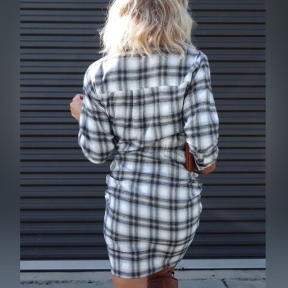 NWT Vici x Fate White Black Fall Plaid Cotton Shirt Dress Women's Size X-Large - Picture 3 of 13